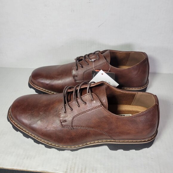 Deer Stags Other - Deer Stags Men Benjamin Oxford Brown Faux Leather Lace-Up Dress Shoes Size 8W